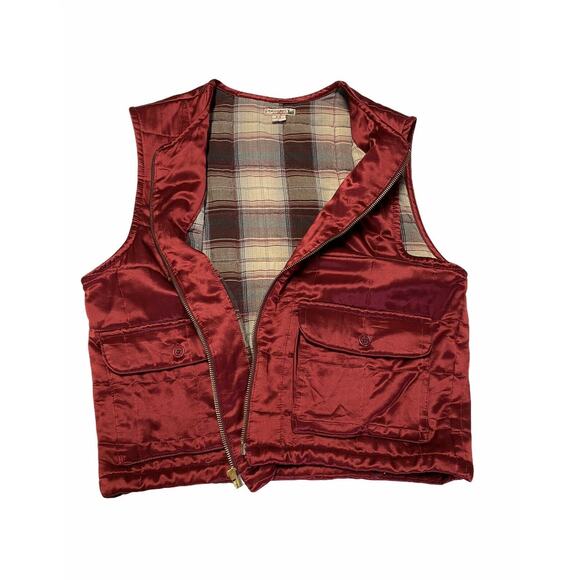 democracy Women satin Down Quilted Puffer Vest Jacket sz M red Full zipper - Picture 1 of 11